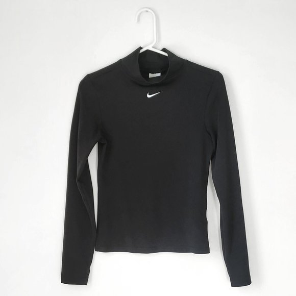Nike Sportswear Essentials Black Long Sleeve Mock Neck Top - Picture 1 of 3